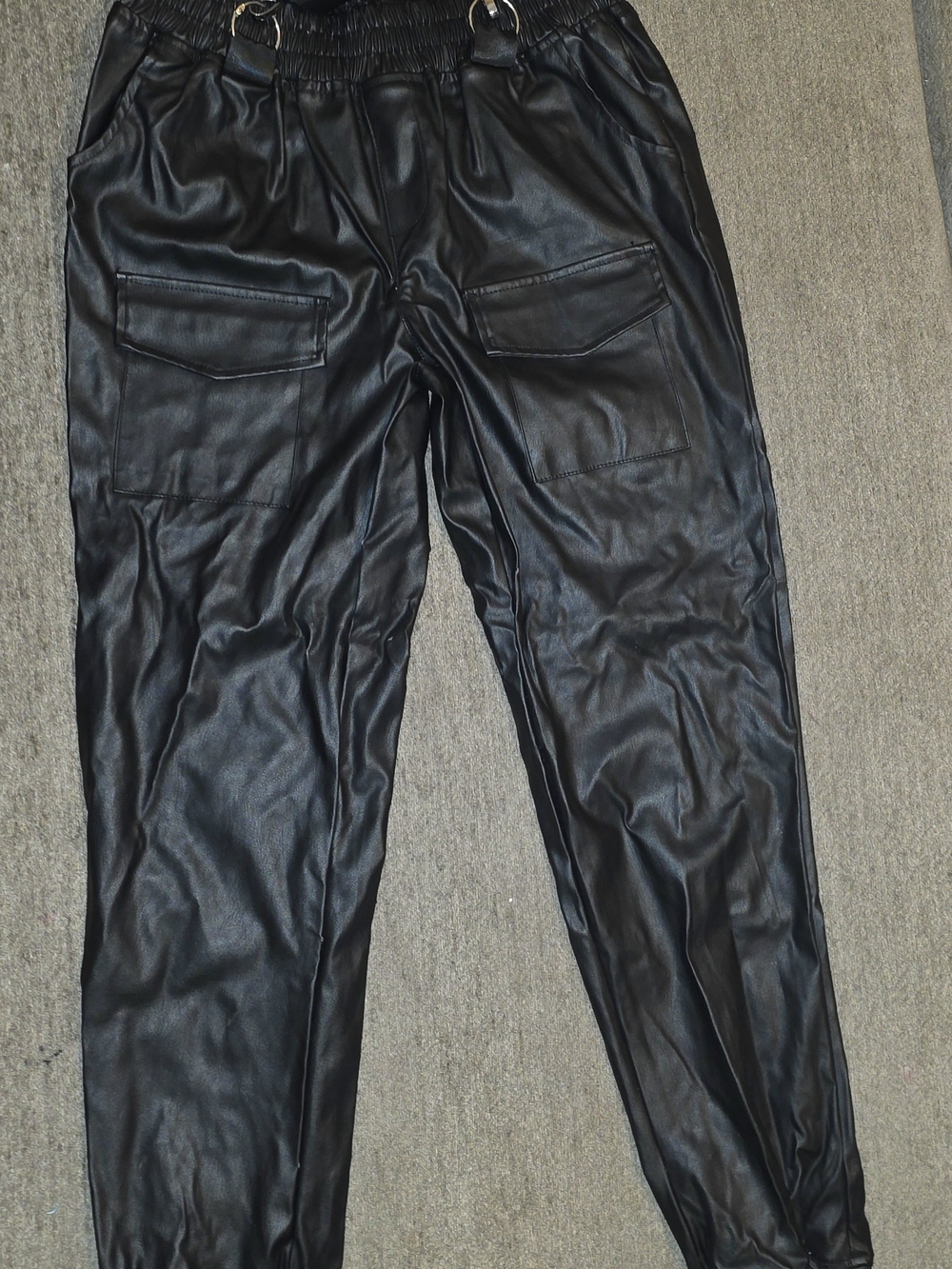 like an angel Black Faux Leather Cargo Joggers Medium